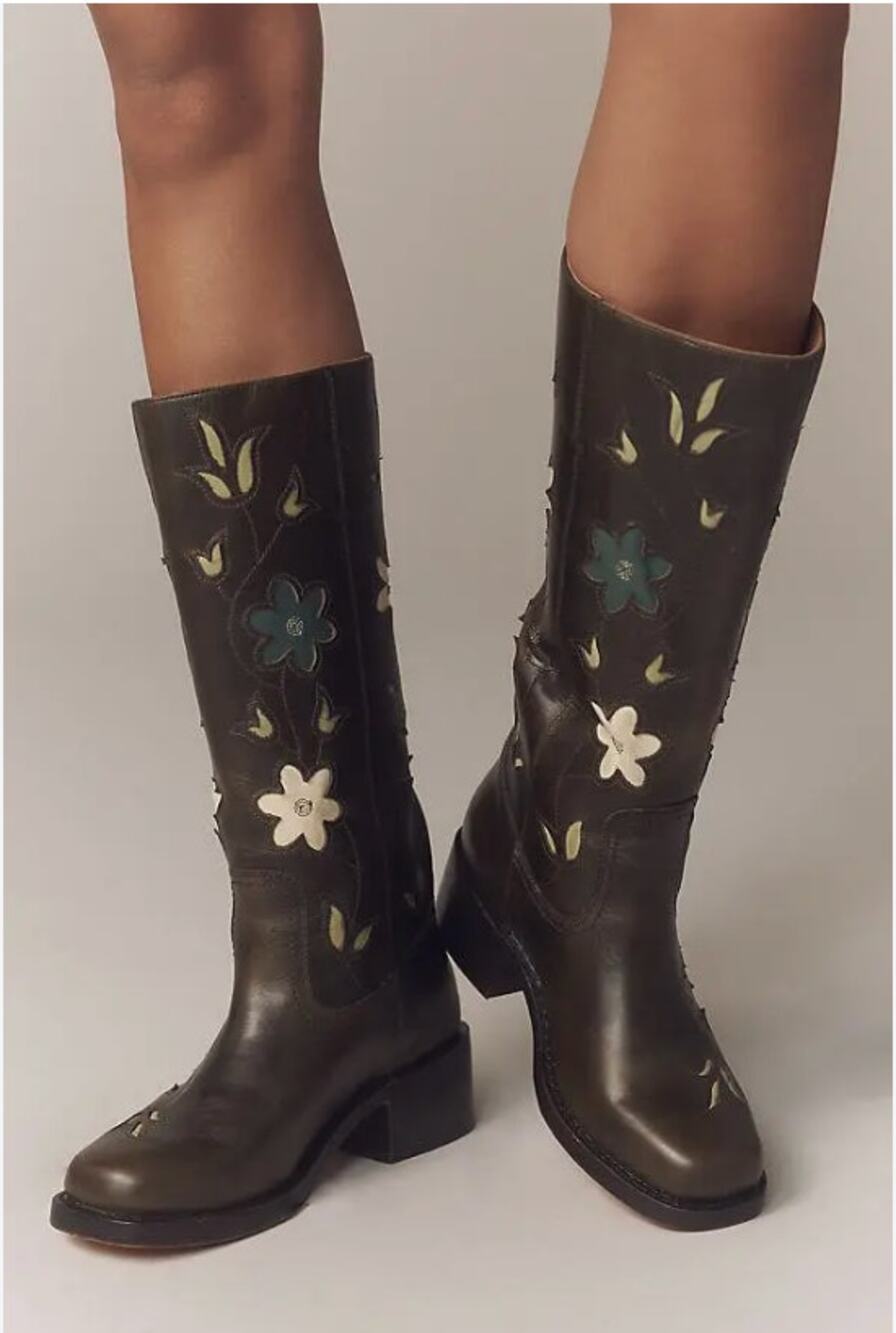 Anthropologie Frye Campus 14L Boots Green Floral 7